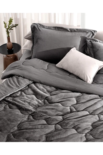 Madame Coco Kaira Tek Kişilik Comforter Set - Antrasit - Resim 3