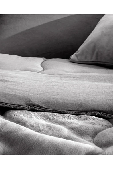 Madame Coco Kaira Tek Kişilik Comforter Set - Antrasit - Resim 4