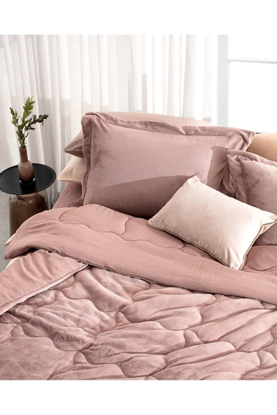 Madame Coco Kaira Tek Kişilik Comforter Set - Pudra - Resim 3