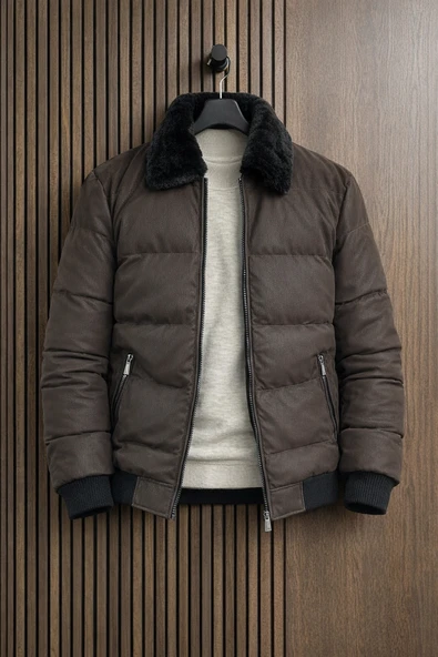 Erkek Slim Fit Soft Deri Mont Kahverengi Edw440 ürün görseli 1