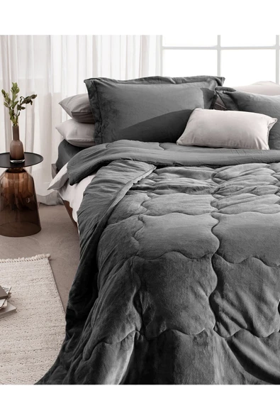 Madame Coco Kaira Tek Kişilik Comforter Set - Antrasit - Resim 2