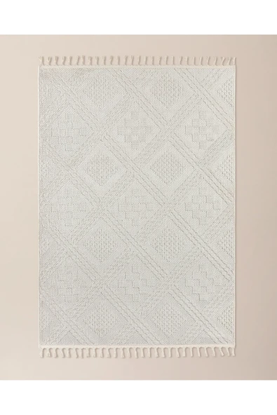 Madame Coco Rayford Saçaklı Halı - Kemik - 200x300 cm ürün görseli 1