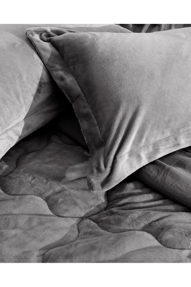 Madame Coco Kaira Tek Kişilik Comforter Set - Antrasit - Resim 6