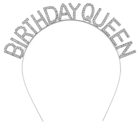 Gümüş Renk Kristal Taşlı Parlak Birthday Queen Yazılı Kraliçe Taç 16x17 Cm mirSM0010K-SMR-D079 ürün görseli 1