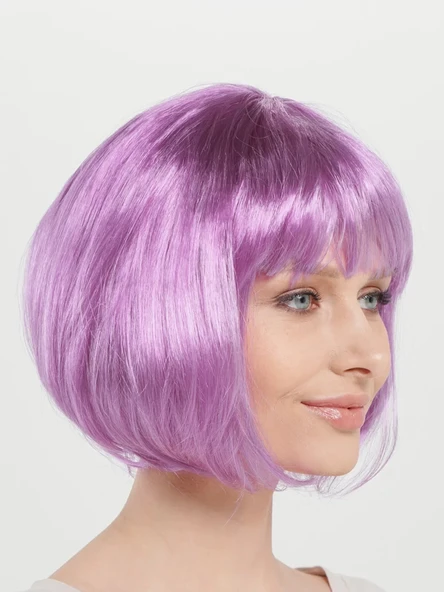 Rose Pembe Renk Düz Kesim Küt Parti Peruğu Kısa Takma Saç mirSM0010K-SMR-D026 ürün görseli 1