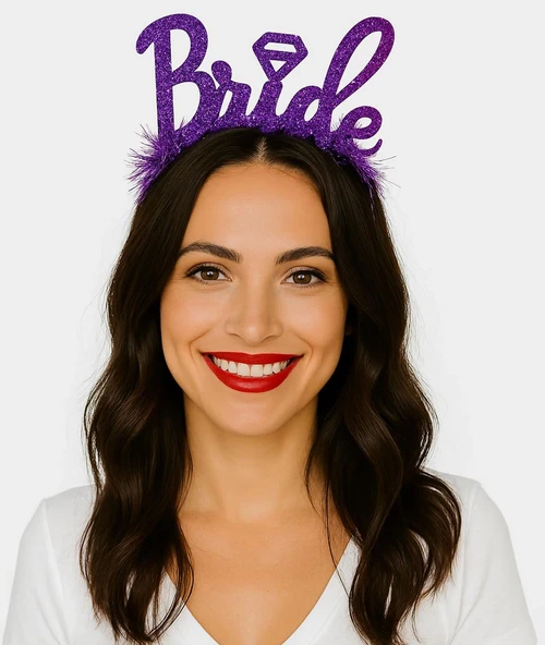 Mor Renk Bekarlığa Veda İtalik Yazı Alyanslı Bride Taç mirSM0010K-SMRBRİDE-PM4 ürün görseli 1