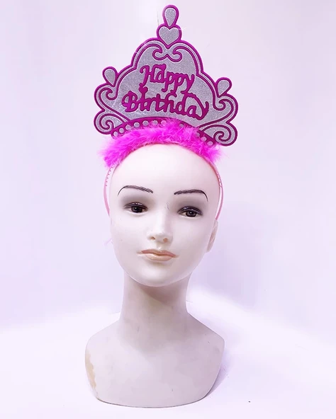 Happy Birthday Neon Pembe Renk Doğum Günü Tacı 24x15 Cm mirSM0010K-SMR0649-PEMBE ürün görseli 1