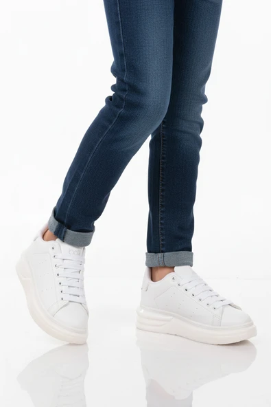 Ayakmod Beyaz Bağcıklı Cilt Hafifi Unisex Sneaker 628 G ürün görseli 1