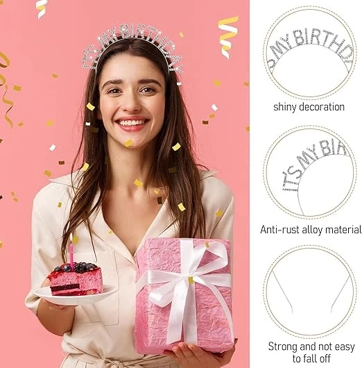 Kristal Taşlı Gümüş Renk İt39s My Birthday Yazılı Doğum Günü Parti Tacı 14x16 Cm mirSM0010K-SMR-C036 ürün görseli 1