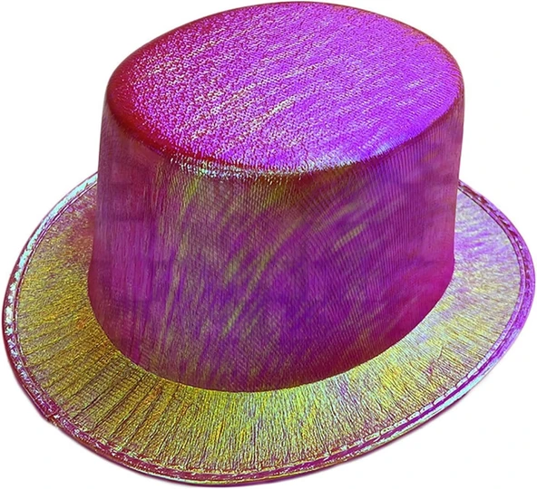 Fuşya Renk Işıltılı Hologram Kumaş Kaplama Fötr Silindir Şapka Yetişkin Boy mirSM0010K-SMR-D124-FUŞYA ürün görseli 1