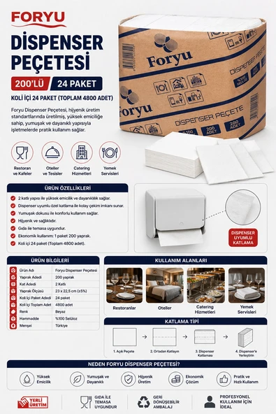 Foryu Dispenser Peçetesi Koli içi 24 paket 200'lü ürün görseli 1