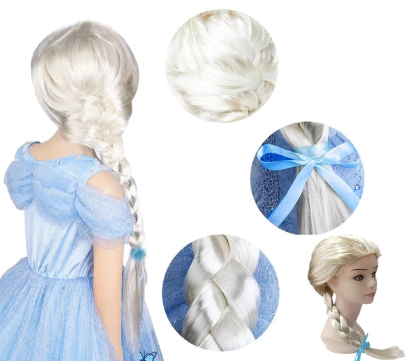 Platin Altın Dore Renk Karlar Ülkesi Elsa Frozen Peruğu Çocuk Boy mirSM0010K-SMR-E003 ürün görseli 1