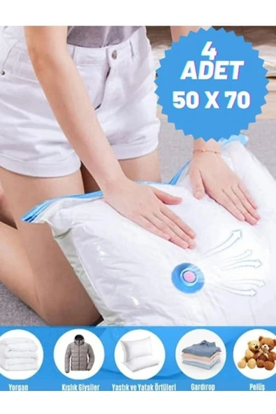 Vakumlu Hurç Yorgan Hurcu Valiz Düzenleyici Gardırop Düzenleyici Vakumlu Poşet 50x70 4 Adet ürün görseli 1