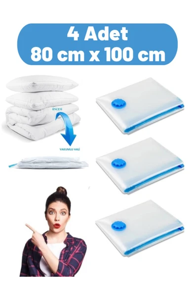 Vakumlu Hurç Yorgan Hurcu Valiz Düzenleyici Gardırop Düzenleyici Vakumlu Poşet 80x100 4 Adet ürün görseli 1