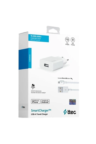 Ttec Smartcharger 2.1a Seyahat Şarj Aleti + Micro Usb Kablo, Telefon Şarj Aleti Ve Kablosu ürün görseli 1