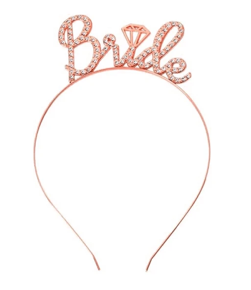 Rose Gold Renkli Taşlı “bride” Gelin Tacı – El Yazısı Yazı Tipiyle mirSM0010K-E229-RG ürün görseli 1
