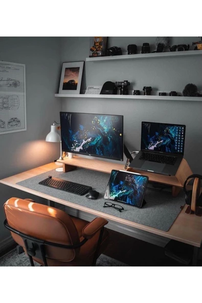 Yün Keçe Çalışma Masası Düzenleme Bilgisayar Ve Oyuncu Mouse Pedi 40x120 Cm Koyu Gri ürün görseli 1