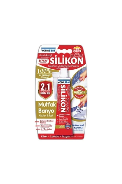 Şeffaf Tüp Silikon 50gr Mutfak Banyo Sızdırmazlık Macunu %100 Su Geçirmez ürün görseli 1