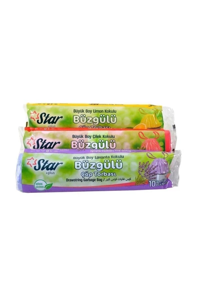 3 Adet Lavanta - Limon - Çilek Kokulu Büzgülü Çöp Torbası Büyük Boy 120 Gr. 65x70 Cm. ürün görseli 1