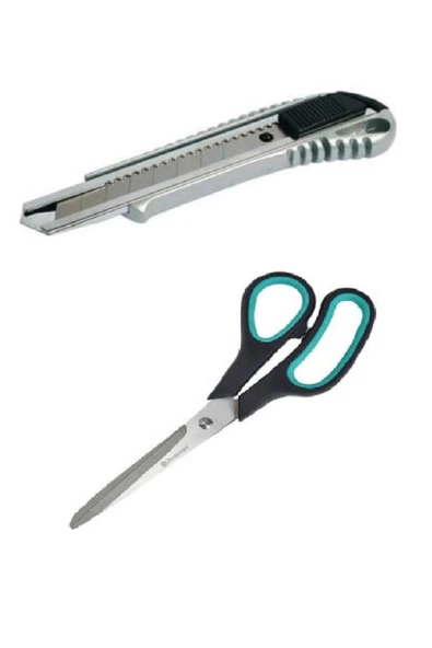 Ünyepark Büyük Boy Teşil Saplı Makas Ve Paslanmaz Metal Uç Değiştirilebilir Maket Bıçağı ürün görseli 1