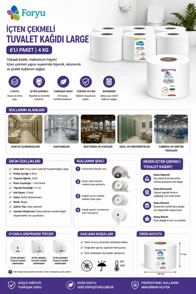 Foryu İçten Çekmeli Tuvalet Kağıdı Large 6'lı 4 kg ürün görseli 1