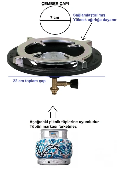 Kamp Ocağı Piknik Tüpü Başlığı (TÜP DAHİL DEĞİLDİR - DAR ÇEMBER) -siyah ürün görseli 1