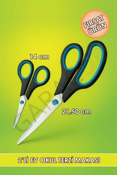 Paslanmaz Çelik 2'li Makas Seti Ev Mutfak Okul Terzi Makası, Büyük Makas 21.5 Cm Küçük Makas 14 Cm ürün görseli 1