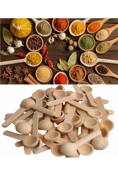 12 Adet Ahşap Mini Baharat Kaşığı - Resim 3