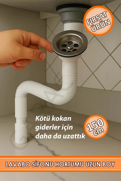 Lavabo Ve Evye Sifonu 150 Cm Körüklü Lavabo Evye Hortumu Pis Su Gideri Borusu ürün görseli 1