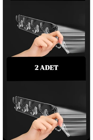 2 Adet Kendinden Yapışkanlı Güçlü 5 Li Şeffaf Askılık-banyo-mutfak-kapı Arkası ürün görseli 1