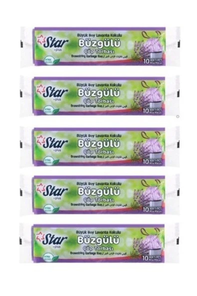 Plus Büzgülü Çöp Torbası / Poşeti - Büyük 65x70 - Lavanta Kokulu - 5 Rulo=50' Li ürün görseli 1