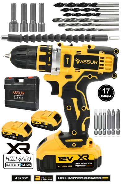 Assur 12V Metal Şanzıman Çift Akülü Bakır Sargı Şarjlı Matkap Akülü Vidalama ürün görseli 1