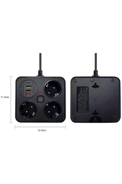 Akım Korumalı Anahtarlı Priz - 3x Priz - 2x Usb - 2x Type-c - 2 Mt Kablo Hızlı Şarj Özellikli Siyah mirEM0015K-Priz 5 ürün görseli 1