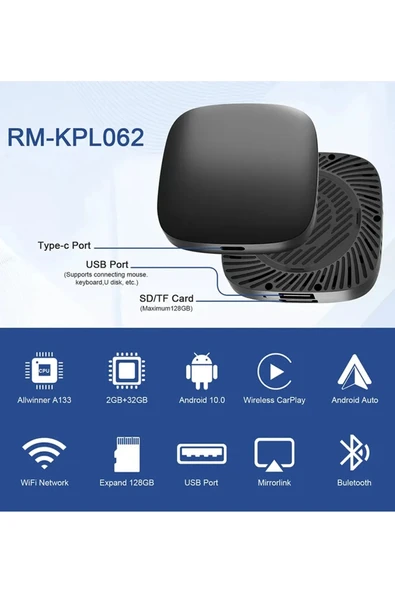 Wireless Carplay Android Araba 4 Çekirdekli Akıcı Fullhd 1080p Wifi 2.4/5g 2gb/32gb mirEM0015K-carplay ürün görseli 1
