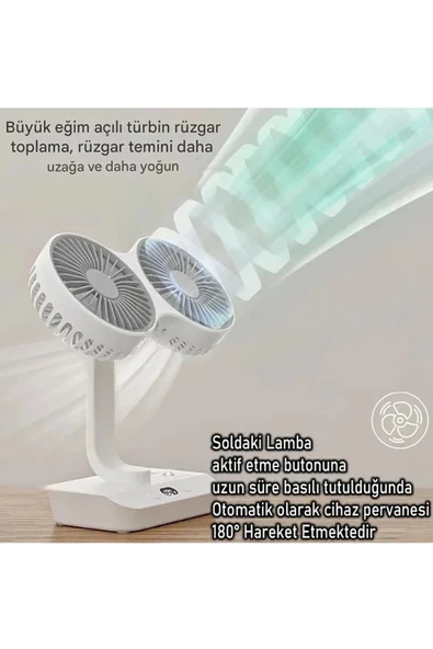Masaüstü Dijital Ekranlı Çift Fanlı Led Işıklı Soğutucu Fan Ev Ofis Şarjlı Vantilatör mirEM0015K-fan5 ürün görseli 1