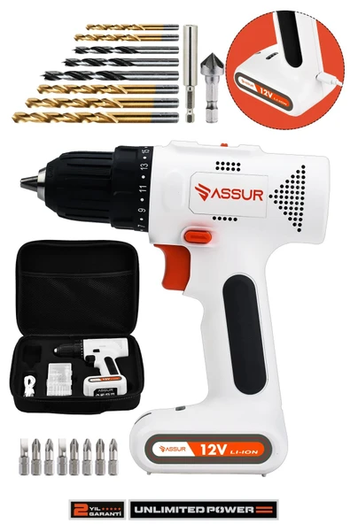 Assur 12V Type-C USB Şarjlı Matkap Dahili Batarya Akülü Vidalama ürün görseli 1