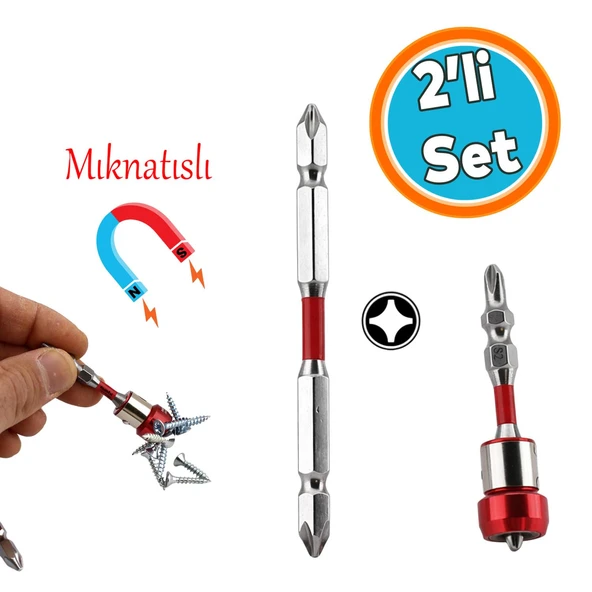 Çift Taraflı Yıldız Bits Uç N35 Mıknatıslı Manyetik Halkalı S2 Çelik PH2 65 mm 100 mm 1/4" ürün görseli 1