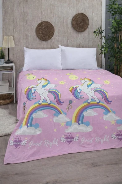 Unicorn Tek Kişilik Pike 170x230 cm – Çocuk ve Genç Odaları İçin, Renkli Gökkuşağı Desenli ürün görseli 1