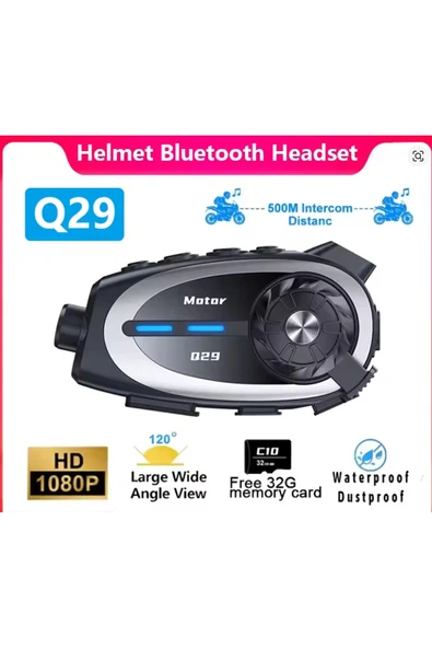 Q29 Motosiklet Kask Bluetooth Kulaklık Eşleşmeli 1080p Kamera Geniş Açı Su Geçirmez Intercom mirEM0015K-q29 ürün görseli 1
