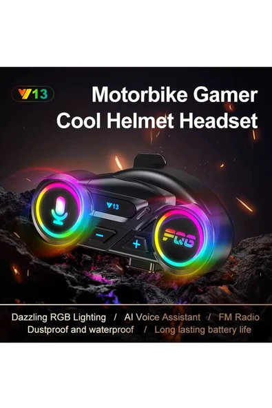 Y13 Motor Kask Kulaklık Rgb Modlu Radyolu Motosiklet Kulaklık 5.3 Bluetooth Intercom mirEM0015K-Y13 ürün görseli 1