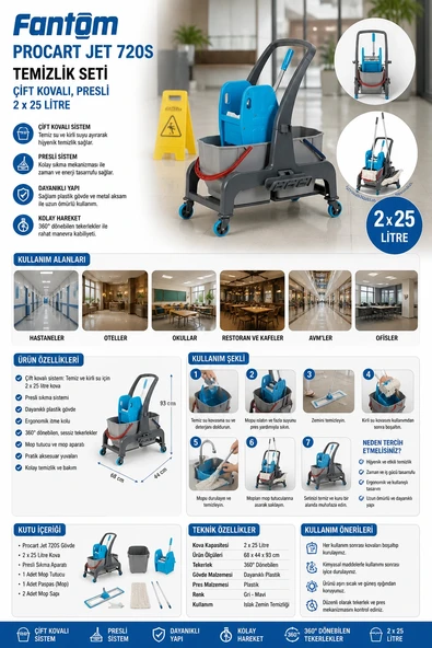 Fantom Procart Jet 720S Temizlik Seti Çift Kovalı, Presli 2 x 25 Litre ürün görseli 1