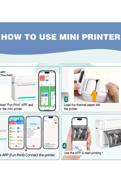 Mini Taşınabilir Yazıcı 13 Rulo Kağıtlı Mürekkepsiz Etiket Yazıcısı Mini Termal Yazıcı ürün görseli 1