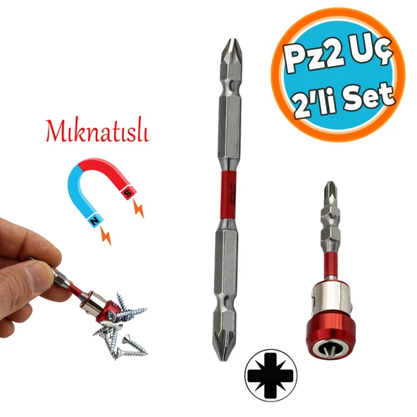 N35 Mıknatıslı Pozidrov Çift Taraflı Yıldız Bits Uç Manyetik Halkalı S2 Çelik Pz2 65 mm 100 mm 1/4" ürün görseli 1