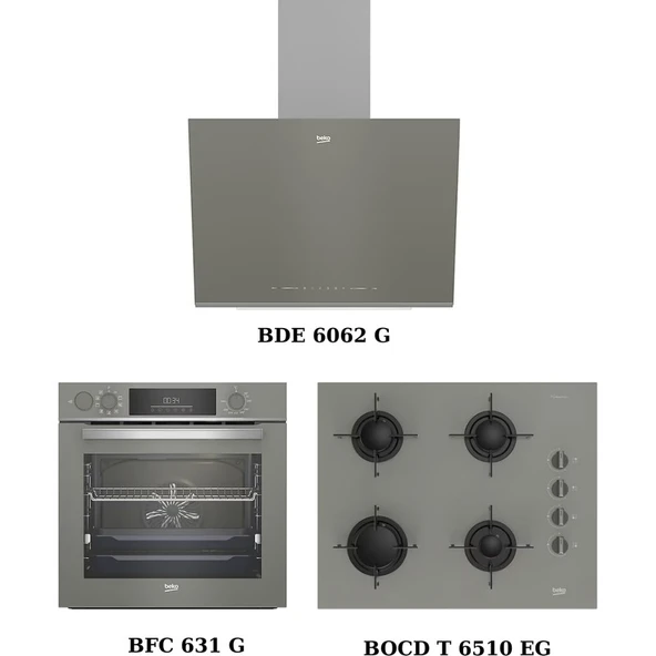 Beko Gri Ankastre Set (Bde 6062 G + Bocd T 6510 Eg + Bfc 631 G) ürün görseli 1
