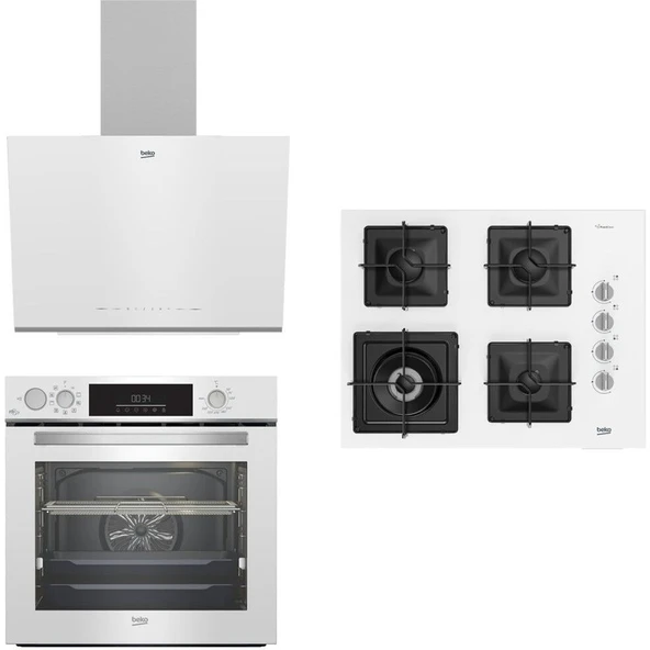 Beko BFC631B-BOCDK6510EWB-BDE6062B Beyaz Cam Buhar Destekli Fitfry Wok Gözlü Ankastre Set ürün görseli 1