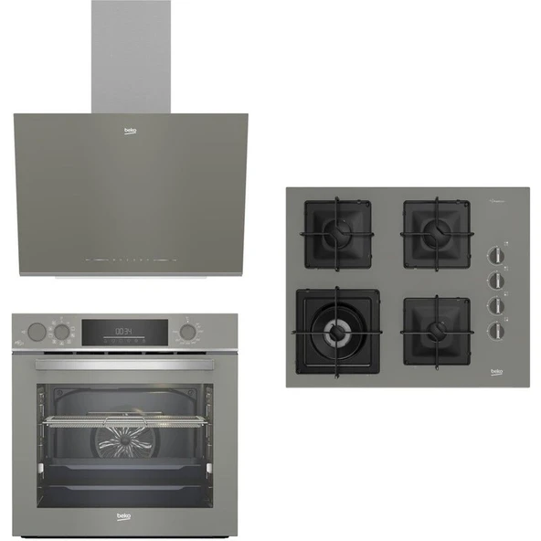 Beko BFC631G-BOCK6510EWG-BDE6062G Gri Cam 9 Fonksiyonlu Buhar Destekli Fitfry (Airfry Özellikli) Wok Gözlü 3'lü Ankastre Set ürün görseli 1