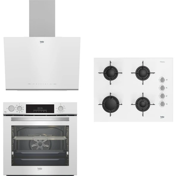 Beko Beyaz Cam Ankastre Set Fitfry Özelliği (Az Yağla Pişirme Özelliği) ürün görseli 1