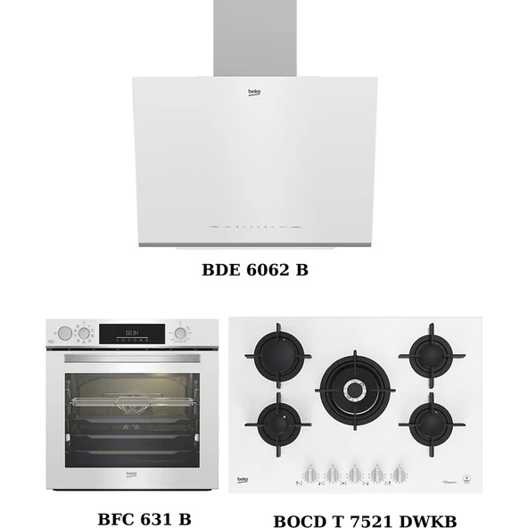Beko Beyaz Ankastre Set (Bde 6062 B + Bocd T 7521 Dwkb + Bfc 631 B) ürün görseli 1