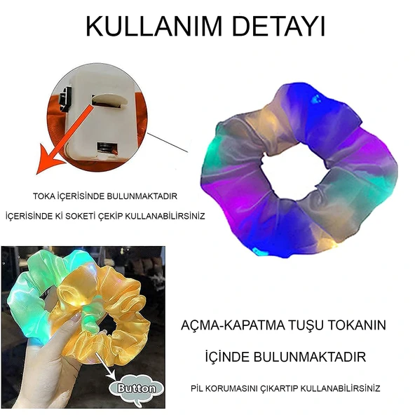 Soft Mavi Renk Led Işıklı Lastikli Saç Tokası - 3 Modlu Festival  Parti Saç Tokası mirSM0010K-F012-M ürün görseli 1