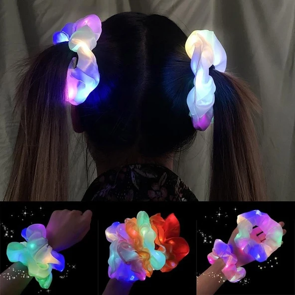 Pembe Renk Led Işıklı Lastikli Saç Tokası - 3 Modlu Festival  Parti Saç Tokası mirSM0010K-F012-P ürün görseli 1